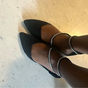 Ardene Black Flats with Rhinestone Straps